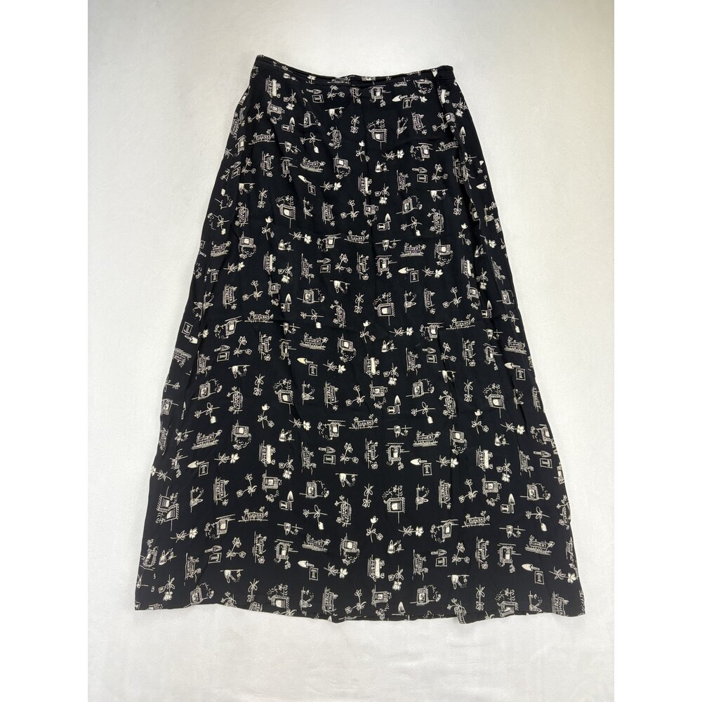 Talbots Black Printed A-Line Maxi Skirt Size 8 - Picture 2 of 10